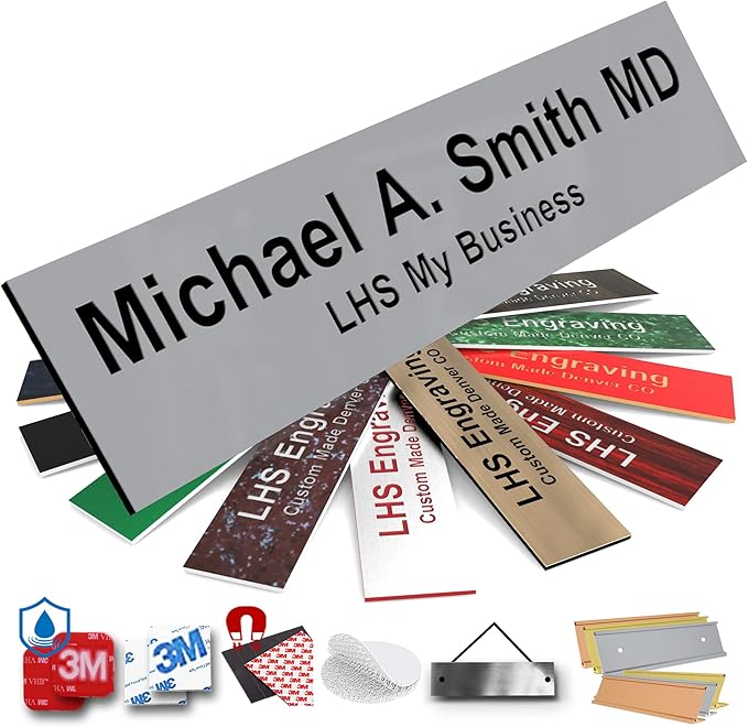 Door Name Plate Personalized for Office Gray Plastic Name Plate Black Letters - Made in USA 2x10 B8