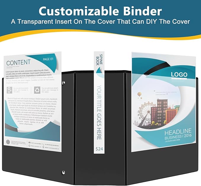 CIXILDTS 5" 3 Ring Binder, Standard 5-Inch Slant-D Ring Binder Fit Letter Size Paper, Presentation View Binders, 6 Packs, Black