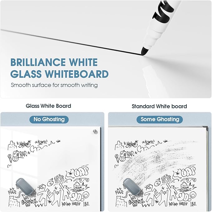 MaxGear Glass Whiteboard Tempered Magnetic Dry Erase Board 72 x 48 Inch Ultra White Frameless Wall Mounted, Office Classroom Conference Room Home Use, Includes Markers, Eraser, Magnets & Mounting Kit