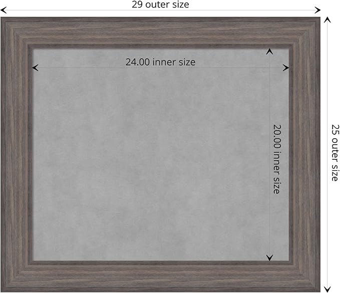 Amanti Art Grey Framed Magnetic Board 25x29 Medium Vision Board for use with Magnets, 100% Metal Sheet to Display Items as Office Decor or for Home Organization in mudroom, Kitchen or Kids Room