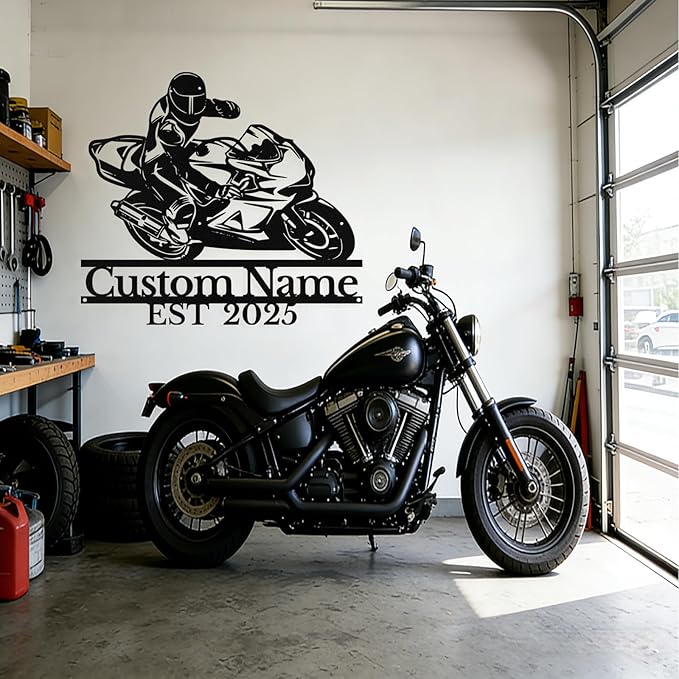Personalized Motorcycle Metal Sign Custom Biker Name Sign Dirt Bike Wall Decor Motorcycle Home Decor Motorbikes Sign Garage Decor Gifts for Men Husband Rider