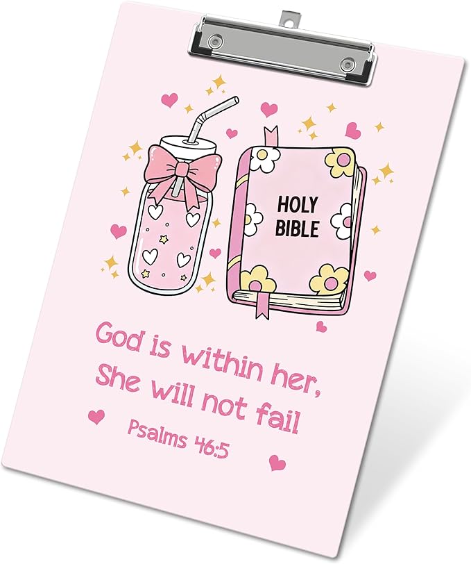 APIILVPQ Pink Clipboard, Bible Verse Clipboards with Low Profile Clip for Office School Use, Christian Wooden Clip Boards for Nurses Teachers Students - B04