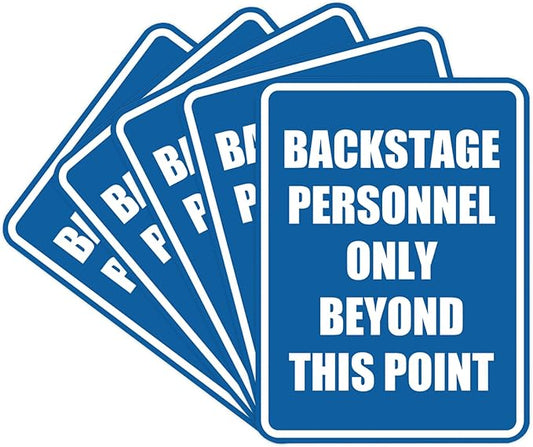 Portrait Round Backstage Personnel Only Beyond This Point Door or Wall Sign Easy Installation | Music | Concert | Festivals Sign (Blue) - Medium (5 Pack)