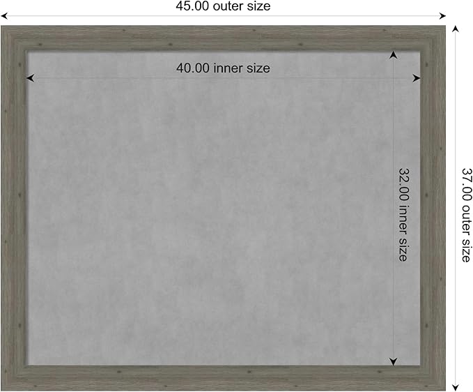Amanti Art Grey Framed Magnetic Board 37x45 X-Large Vision Board for use with Magnets, 100% Metal Sheet to Display Items as Office Decor or for Home Organization in mudroom, Kitchen or Kids Room