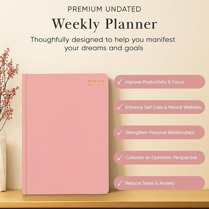 Mantra Planner 2026 Planner, Daily Journal & Gratitude Journal All-In-One with To Do List, Self Care Prompts & Habit Tracker - 5.8 x 8.3 - Pink