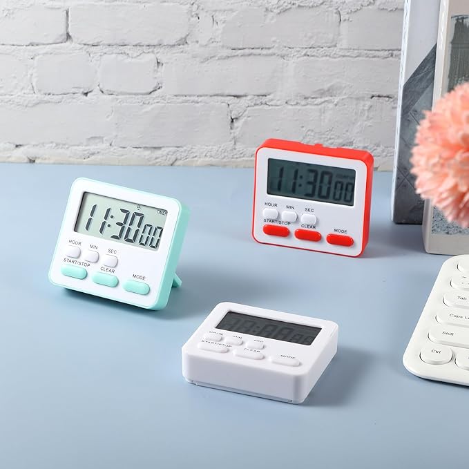 Weewooday 12 Pcs Digital Kitchen Magnetic Timer Bulk Classroom Count up Countdown Timer Large Digits Egg Loud Alarm Cute Desk Stopwatch for Teacher Kids Cooking Office(Pastel Colors,Classic Style)