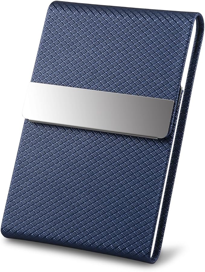 DMFLY Business Card Holder for Women & Men - Multi Card Case, Business & Pocket Card Holder, Credit & Name Card Wallet with Magnetic Closure, Blue-zs