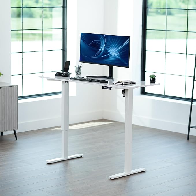 VIVO Electric Dry Erase 60 x 24 in Standing Desk, Memory Height Adjustment, 1B Series, Holds 220 lbs, Whiteboard Top White Frame, DESK-KIT-1W6WE