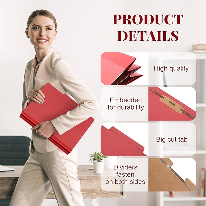 Skyygemm 12 Pcs Classification Folders Letter Size, 1 Divider Pressboard File Folder with Fasteners, Expanding File Organizer Bulk for School Teachers, Office Employee, Coworker, Staff (Red)