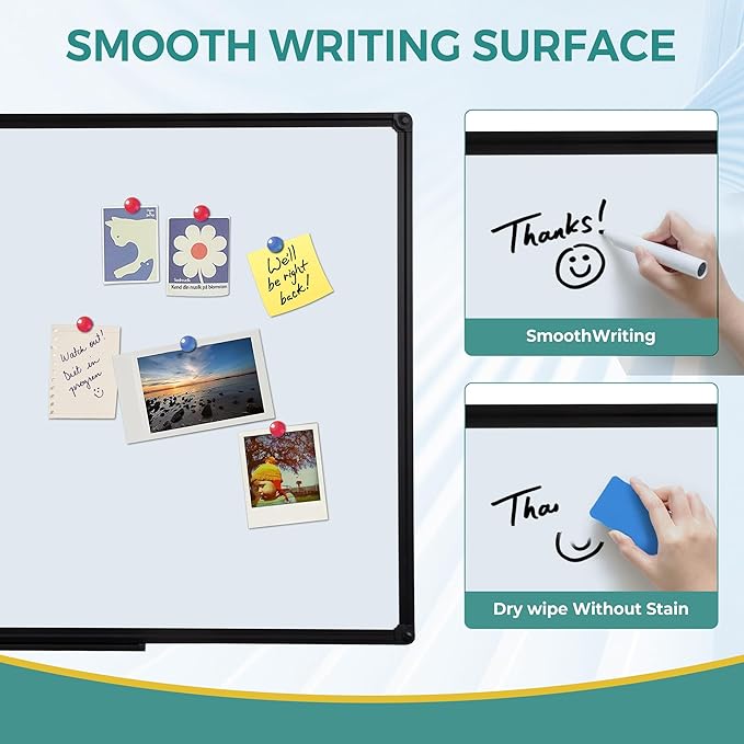 60 x 48 Inch Black Frame Magnetic Whiteboard (5 x 4 Ft) - Modern Aesthetic Dry Erase Board for Home Office Decor, Creative Studio & Video Background - Anti-Ghosting Surface with Tray