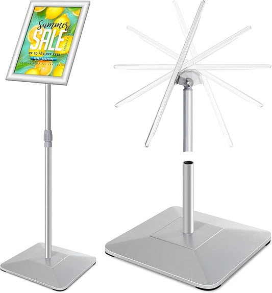 VAIIGO 8.5"x11" Pedestal Poster Sign Stand with Heavy Duty Base, Adjustable Sign Holder Standing Floor Sign Stand for Office,Store,School,Church,Public Sign Displayed Stands, Silver