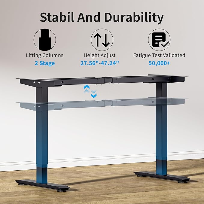Dual Motor Electric Standing Desk Frame with Memory Controller, Computer Memory Desk Adjustable Table Legs Up to 47.2" for Home and Office, Black