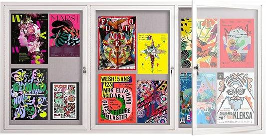 71x36 Inch Lockable Enclosed Bulletin Board, Weather-Resistant Outdoor Noticeboard with 2 Locking Doors, Wall-Mounted Silver Aluminum Frame & Grey Felt Presentation Board