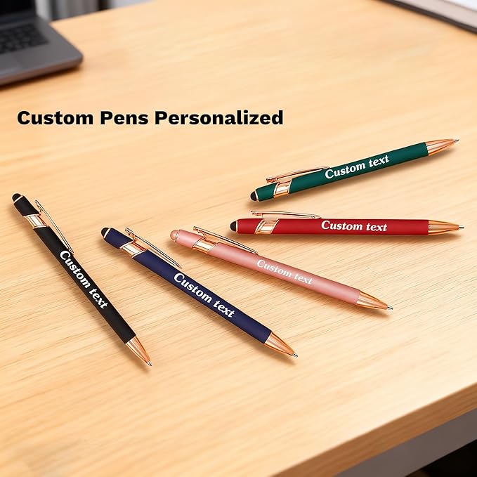 CRME Custom Engraved Ballpoint Pens Bulk Customized Metallic Printed Name Pens Black Ink Personalized Pen with Text Business Logo Smooth Writing for Professionals Teachers Office Meetings Blue Pen