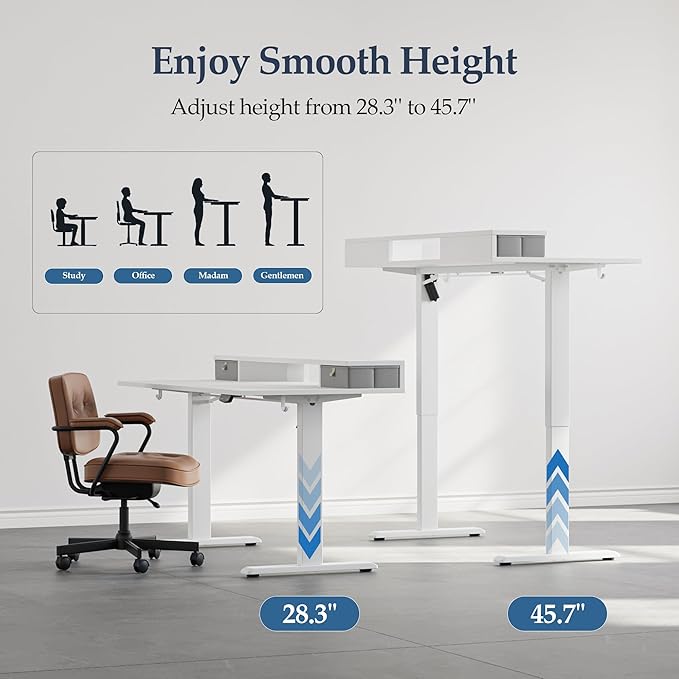 Klicelor 55 Inch Electric Standing Desk with Drawers, Adjustable Height Small Sit Stand Desk for Home Office, Compact Computer Workstation with Storage– White