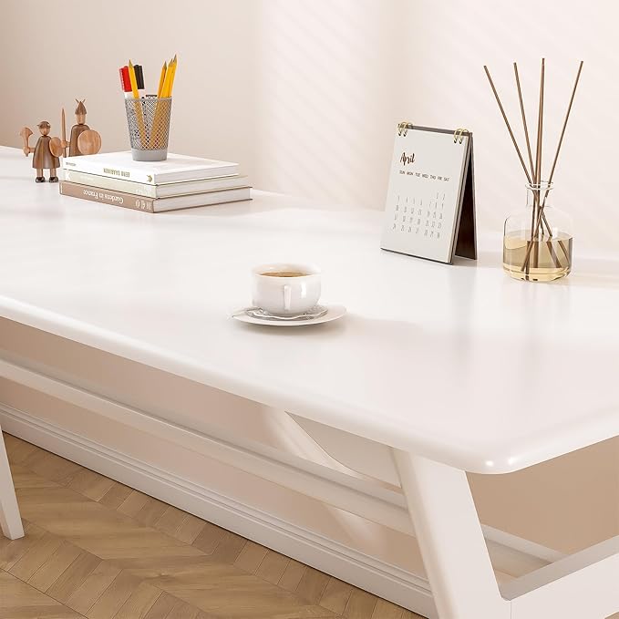 OSCHF Solid Wood Study Desk - 78.8" Double Long Computer Table for Home Office, 2-Person PC Workstation, White