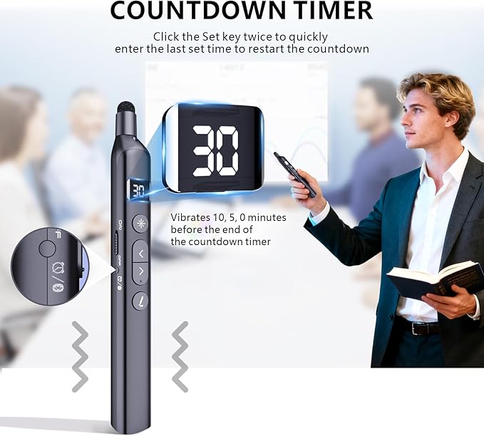 Norwii N21 Bluetooth Presentation Clicker with Telescopic Teaching Pointer, Presentation Remote with Retractable Stick for PowerPiont, Wireless Presenter, Slide Advancer (Black - Green Pointer)