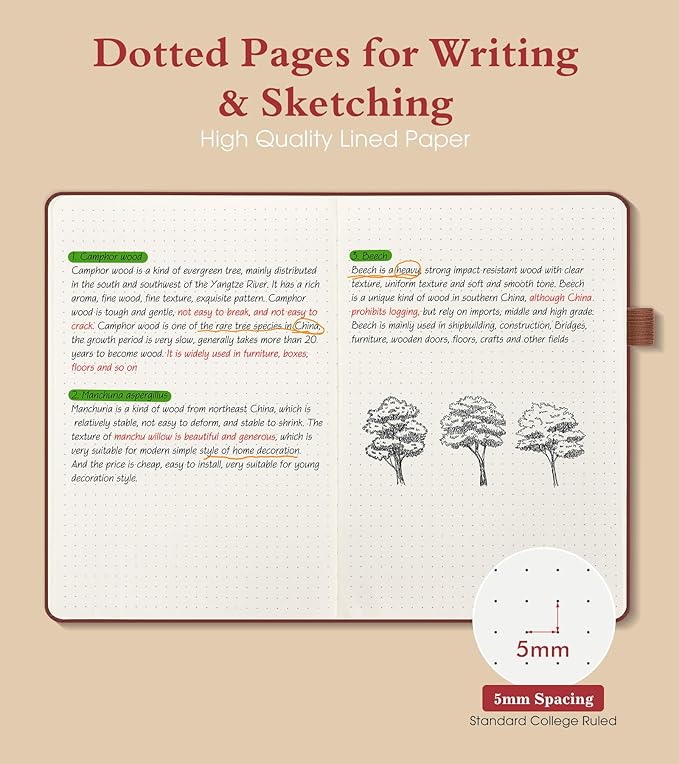 PAIBAS Dotted Journal Notebook for Women Men, 160 Pages Dot Grid Journals for Writing, A5 Hardcover Vintage Leather Bullet Journaling Notebooks for School, Work, Travel, Note Taking 5.8"x8.5"(Brown)