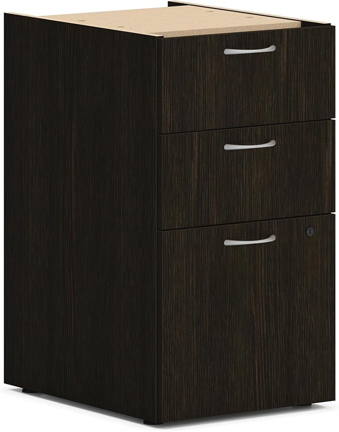 HON MOD Office Storage Drawers Pedestal Stand, Under Desk Organizers and Storage, Includes Two Box Drawers, One File Drawer, 15" W Pedestal for Office Spaces, Home Offices, Java Oak
