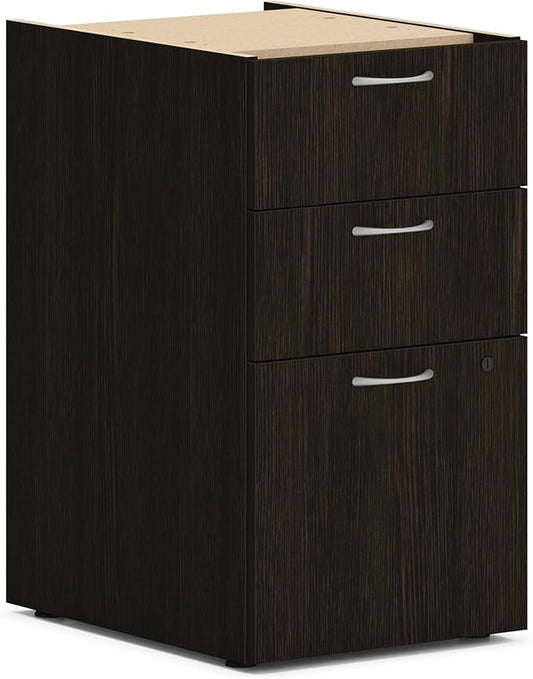 HON MOD Office Storage Drawers Pedestal Stand, Under Desk Organizers and Storage, Includes Two Box Drawers, One File Drawer, 15" W Pedestal for Office Spaces, Home Offices, Java Oak