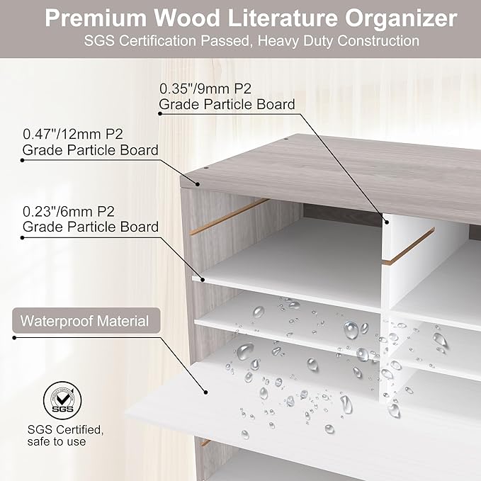 EasyPAG Wooden Literature Organizer with Adjustable Shelves, 48 Compartments Office Paper Organizer Storage 24000 Sheets Letter Size Paper, Student Mailbox for Classroom, Retro Gray/White