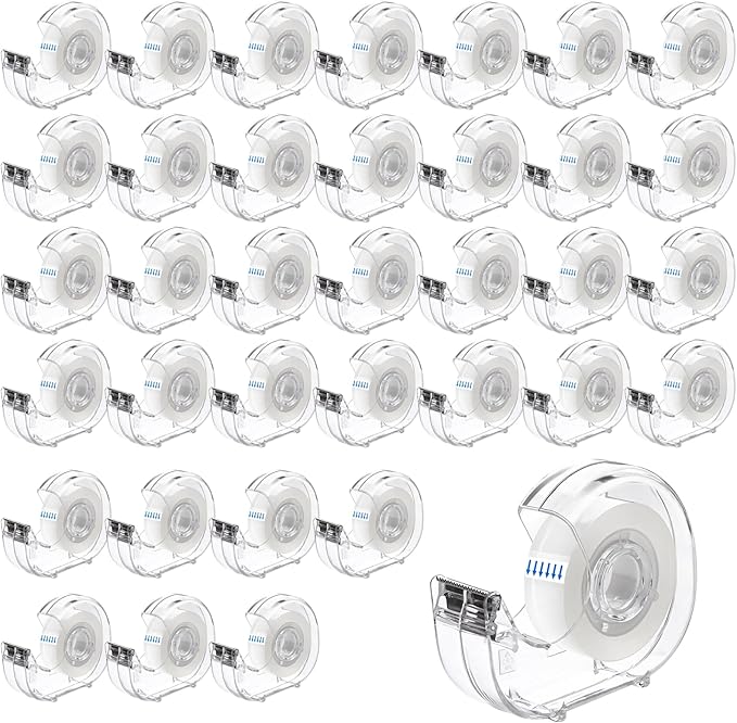 JEFURE 36 Pcs Transparent Tape with Dispenser, 0.7 in x 1000 in Clear Tapes and Refillable Dispensers, Office Tape Rolls with Dispenser Bulk for Craft Jobs, Gift Wrapping, Repairing, Home and School