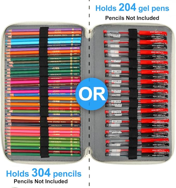 Vomgomfom Large Capacity Pencil Holder with Zipper Closure Twill Fabric Case for 300 Colored Pencils or 200 Gel Pen, Artist Organizer (Gray Rose)