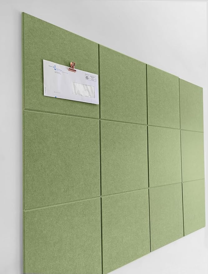 DECORITA Felt Wall Tiles | Large Cork Board Alternative | Aesthetic Felt Bulletin Board for Office, Home & Classroom | Large Cork Boards for Walls Pinboard (12-Pack) | Spring Green