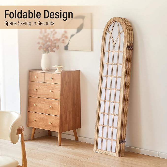 ALeesing Folding Room Divider Privacy Screen Freestanding 6-Panel Shoji Style Wooden Frame Decorative Partition Wall for Bedroom Office Apartment Natural