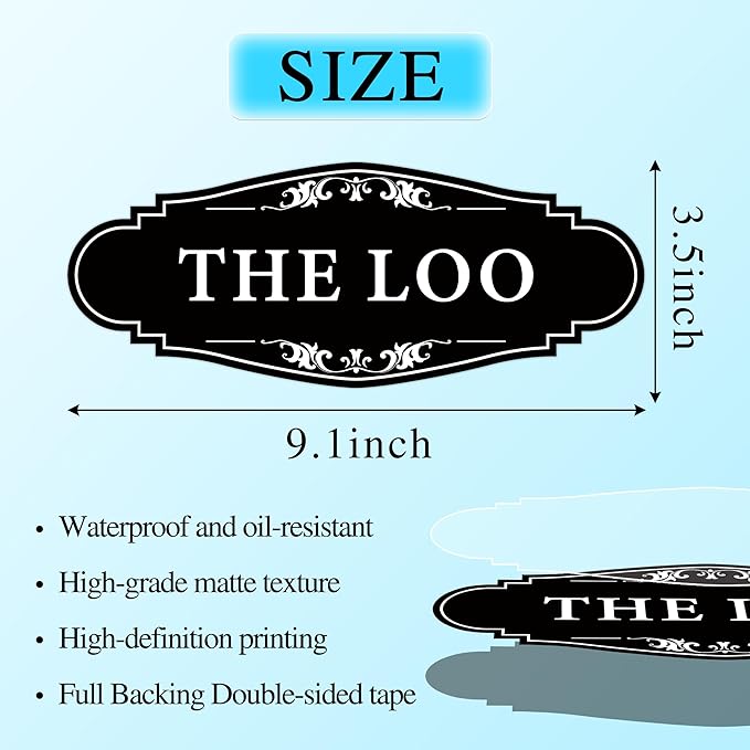 The Loo Sign for Bathroom Decoration, Self-adhesive Funny Bathroom&Restroom Sticker Decor for House, Home,Office,Shop Door（Black）
