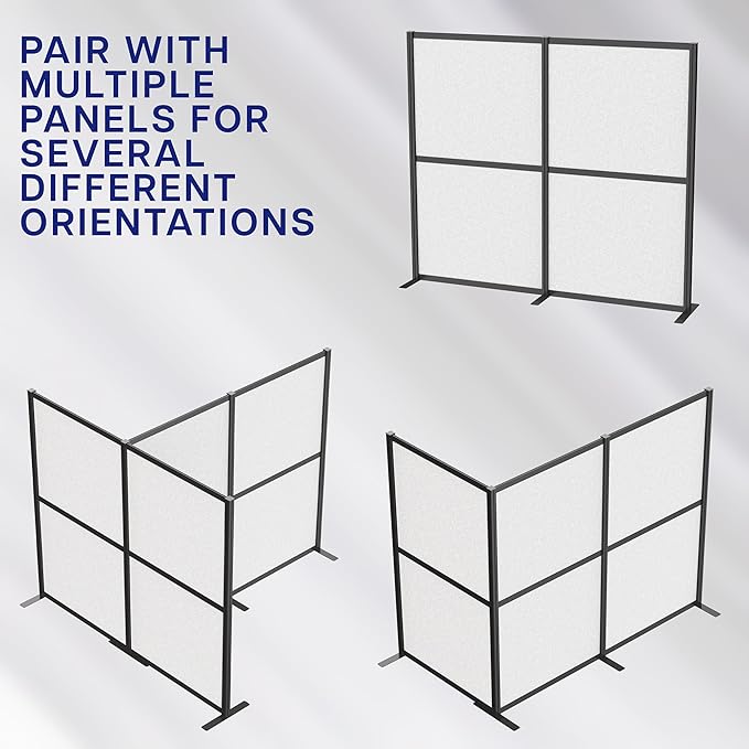 VIVO L-Shape Modular Corner Wall System, 3 Panels, Modern Professional Office Cubicle Dividers, Freestanding Privacy Screen, 66 inches High, Light Gray, Black Frame, PP-MWS63B-L