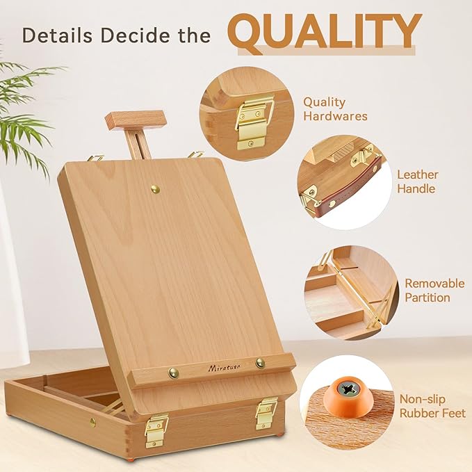 Tabletop Art Easel for Painting, Premium Wooden Sketchbox, Portable Desktop Painting Easel for Student Artist Beginner