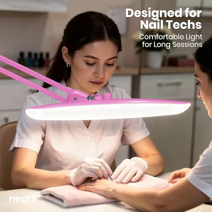 Neatfi XL 2,200 Lumens LED Desk Lamp with Clamp, 24 Watt Bright Architect Task Lamp, 20 Inches Dimmable Computer Light, Adjustable Desk Light for Home, Office, Crafts, Nails & Hobbies (Non-CCT, Pink)