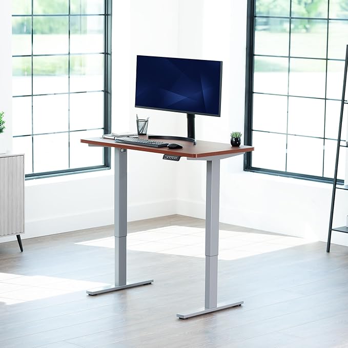 VIVO Electric 43 x 24 in Standing Desk, Memory Height Adjustment, 1B Series, Holds 220 lbs, One-Piece Dark Walnut Top, Gray Frame, DESK-KIT-1G4D