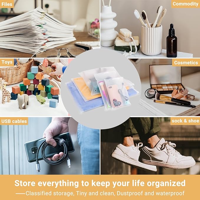 Svaldo T-Shirt Bags for Packaging, 100PCS 8x12 Inch Frosted Poly Plastic Packaging Bags, 3 Mil Apparel Business Packing Bag with Resealable Zip Lock for Storing Underwear Leggings Panties Toiletries