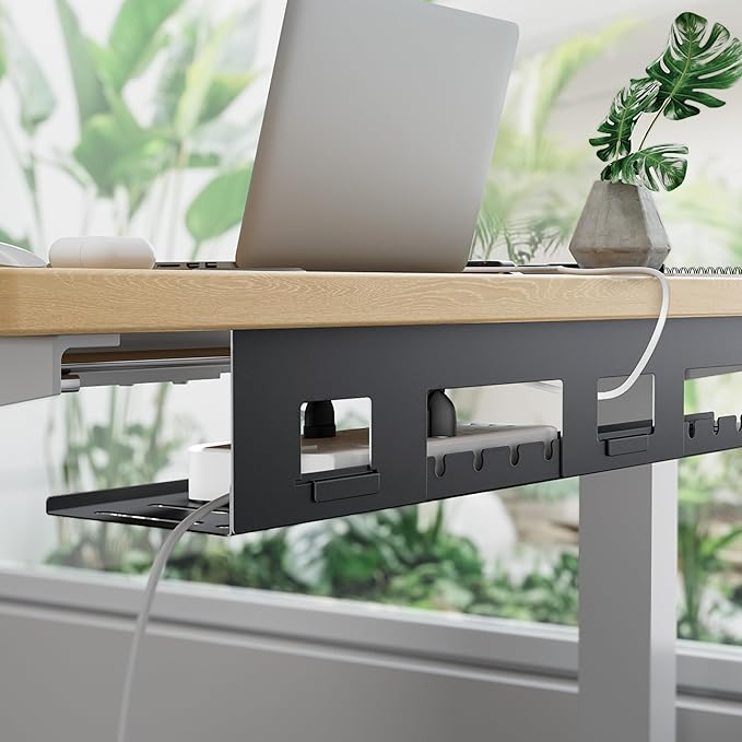 PEGZONE Under Desk Cable Management Tray, 31.5 Inches Metal Cord Organizer Rack, Desk Tray for Power Strip, Cord, Wire, Easy Mounting Cable Management Under Table for Home Office, Black