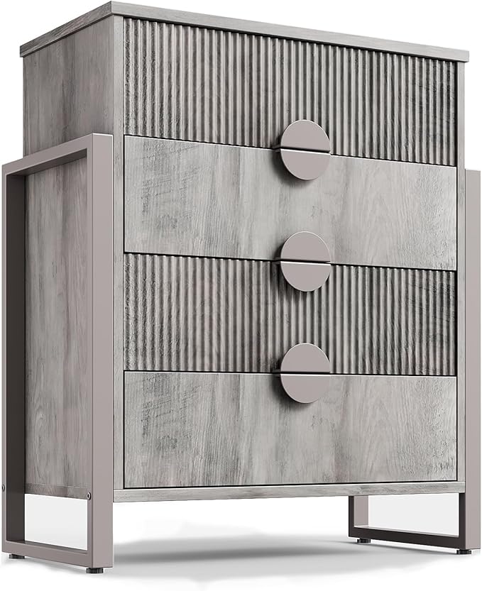 LGHM Fluted Dresser for Bedroom with 4 Drawers, Modern 4 Drawers Dressers with Semicylinder Fluted, Solid Chest of Drawers, 36" Tall Dresser with Bold Steel Frame, Metal Handles, Gray