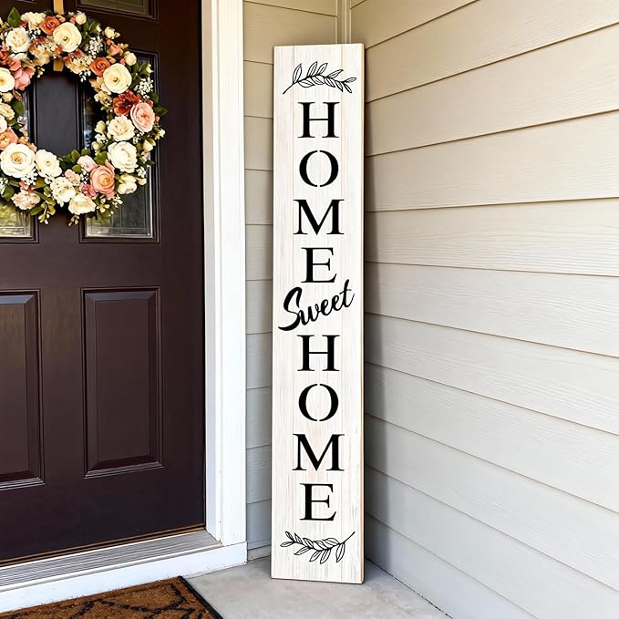 Farmhouse Wooden Welcome Sign Stand for Front Door, 47" Large Home Sweet Home Welcome Sign for front porch, Rustic Vertical Tall Xmas Gift Porch Leaner Decor for Outdoor Patio Garden