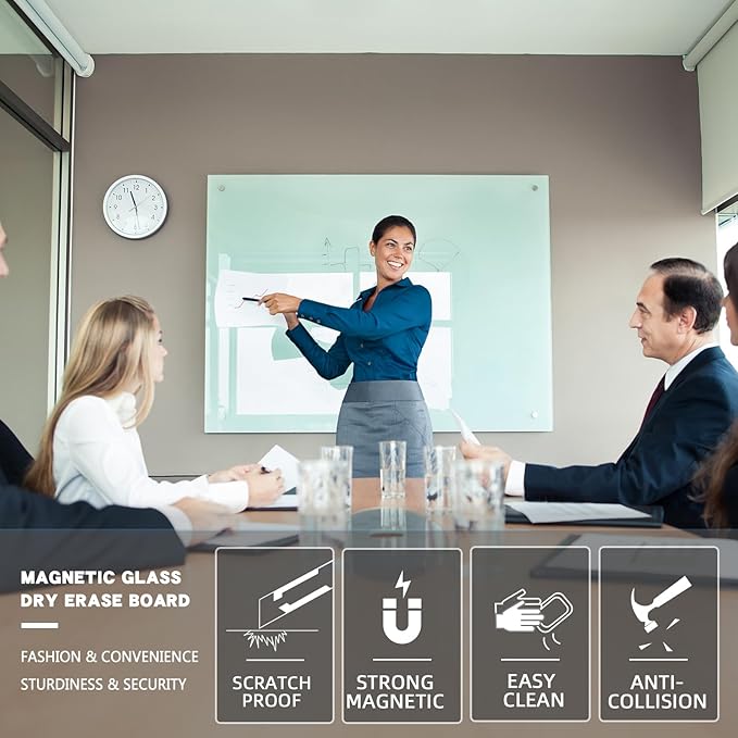 Gooderboard Glass Magnetic White Board - 48 x36 Inches Frameless Dry Erase Whiteboard for Wall, Writing Board for Meeting, Wall Mounted Glass Board for Office and Schools