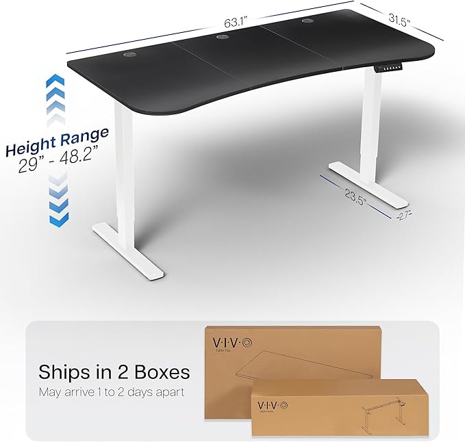 VIVO Electric 63 x 32 in Standing Desk, Memory Height Adjustment, 1B Series, Holds 220 lbs, Black Carbon Fiber Top White Frame, DESK-KIT-1W1R