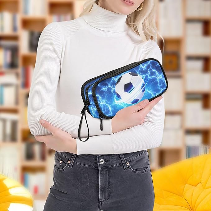 DVGMBXY Soccer Starry Sky Pencil Case Box for kids Teens Boys Girls Large Pencil Pouch with Zipper Compartments Big Capacity Stationery Pen Bag Organizer for Kids Teens Adults School Office
