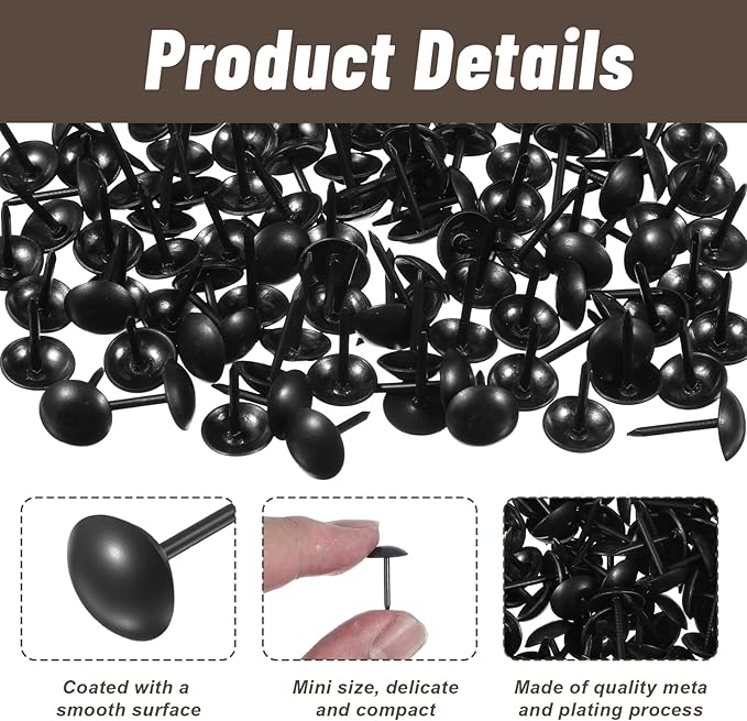 100 Pcs Black Thumb Tacks for Wall, Black Push Pins for Cork Board, Flat Thumb Tacks for Upholstery and Carpet on Wood