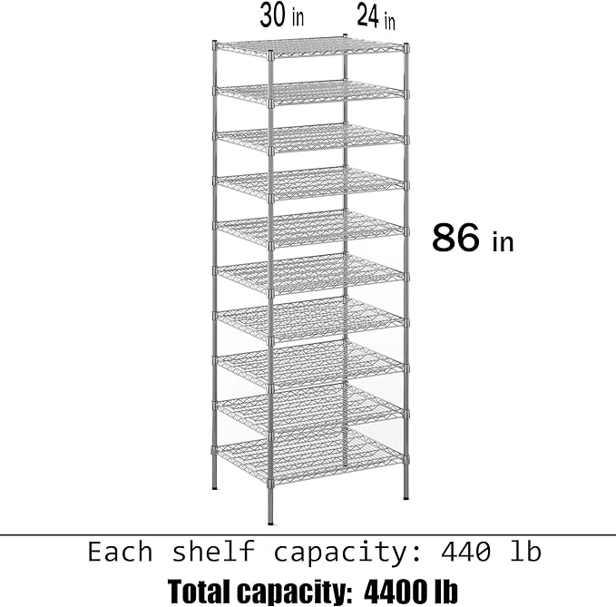 Regal Altair 24" Deep x 30" Wide x 86" Height Wire Shelving Kit | 10-Tier | NSF Commercial Storage Rack Unit