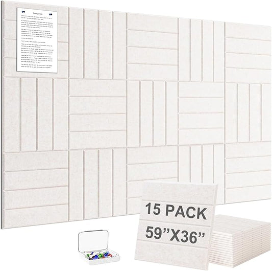 G Gamit Large Felt Wall Tiles Bulletin Board 59”x36”,Large Cork Board Alternative with 60 Pushpins, 15-Pack Felt Pin Board with 112 Safe Removable Adhesive Tabs for Home Office School (Oatmeal)