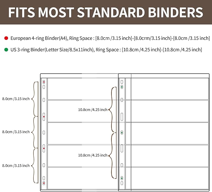 5 Sheets 10 Pages Postage Stamp Album Pages, 5 Pockets 7.7x 1.97in Stamp Collection Inserts, 9 Hole Standard Stamp Collecting Album Sleeves for Stamp Collection Binder IS010510