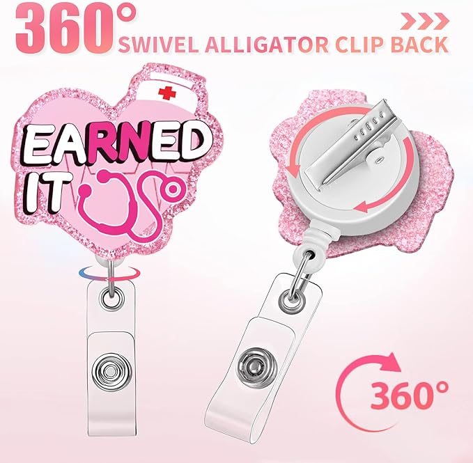 Aoryalps Earned IT Retractable Badge Reel Holder Retractable with ID Clip for Nurse Nursing Name Tag Card Nursing Student Teacher Doctor Medical Assistant Work Office Clip-Gifts for Nurse