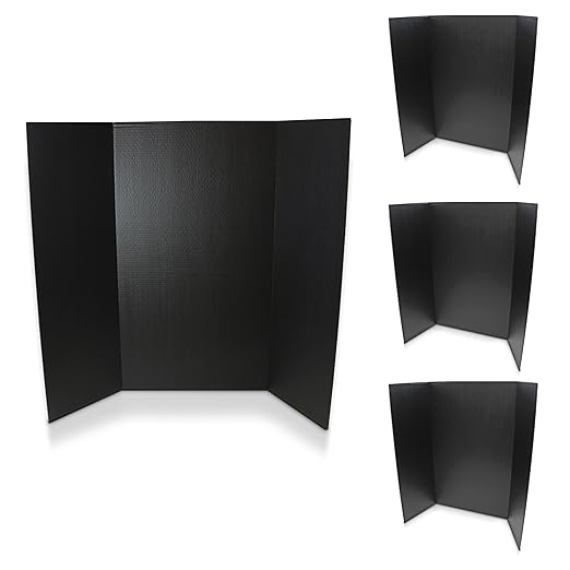 Flipside Products 36” x 48” Project Boards for Presentations, Science Fair, School Projects, Event Displays and Trifold Picture Board, Proudly Made in USA - Black - 4 Pack