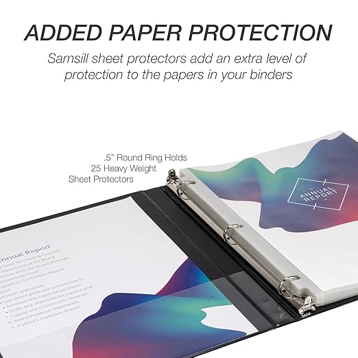 Samsill 0.5 Inch 3 Ring Binder, Made in USA, Economy Round Ring, Clear View Cover, 100 Sheet Capacity - for School, Home, Office - Charcoal Black