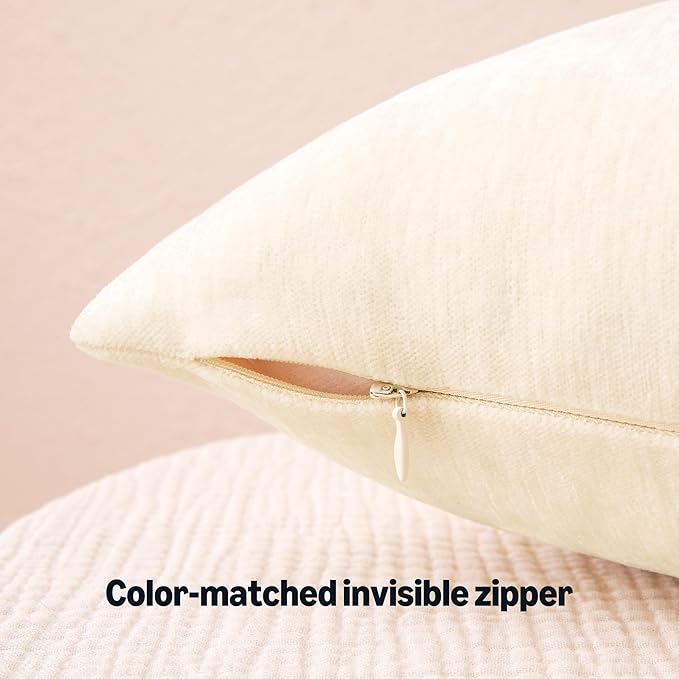Amazon Basics Chenille Throw Pillow Covers, Home Decor Cushion Cover for Bedroom Living Room Couch Bed, 16" W × 16" L, Beige