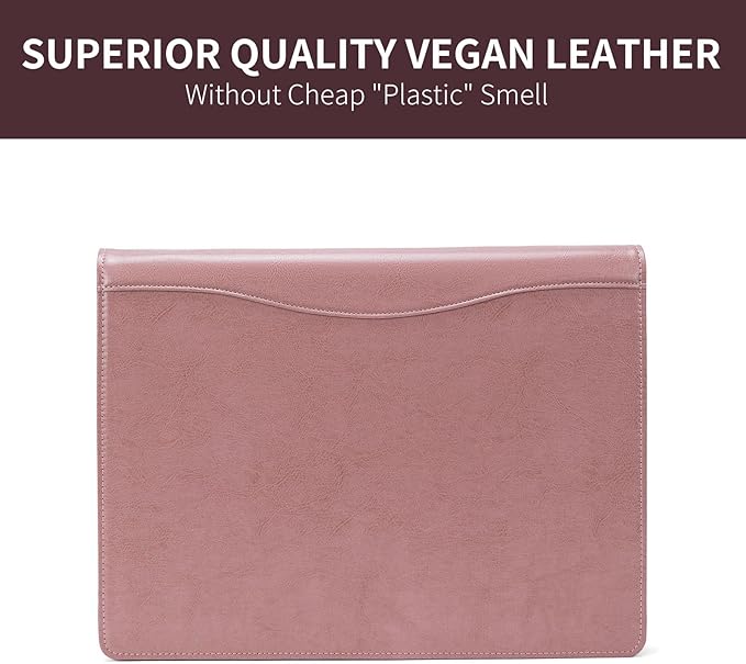 Geslun Personalized Vegan Leather 3 Ring Binder, Custom 8.5 x 11 Letter Size Folio with Pen Holder, Soft Notebook Portfolio Cover, Notepad Padfolio Organizer for Meeting, Pink